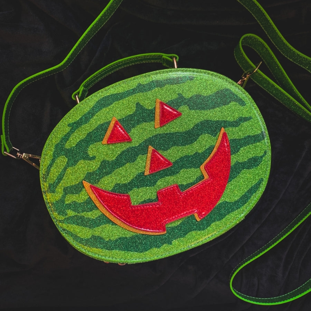 Green and Red Glitter Pumpkin Face Bag